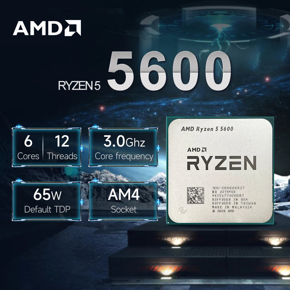 New AMD Ryzen 5 5600 3.5GHz 6-Core 12-Thread R5 5600 Socket AM4 L3=32M Processor 65W 7NM DDR4 New but without cooler