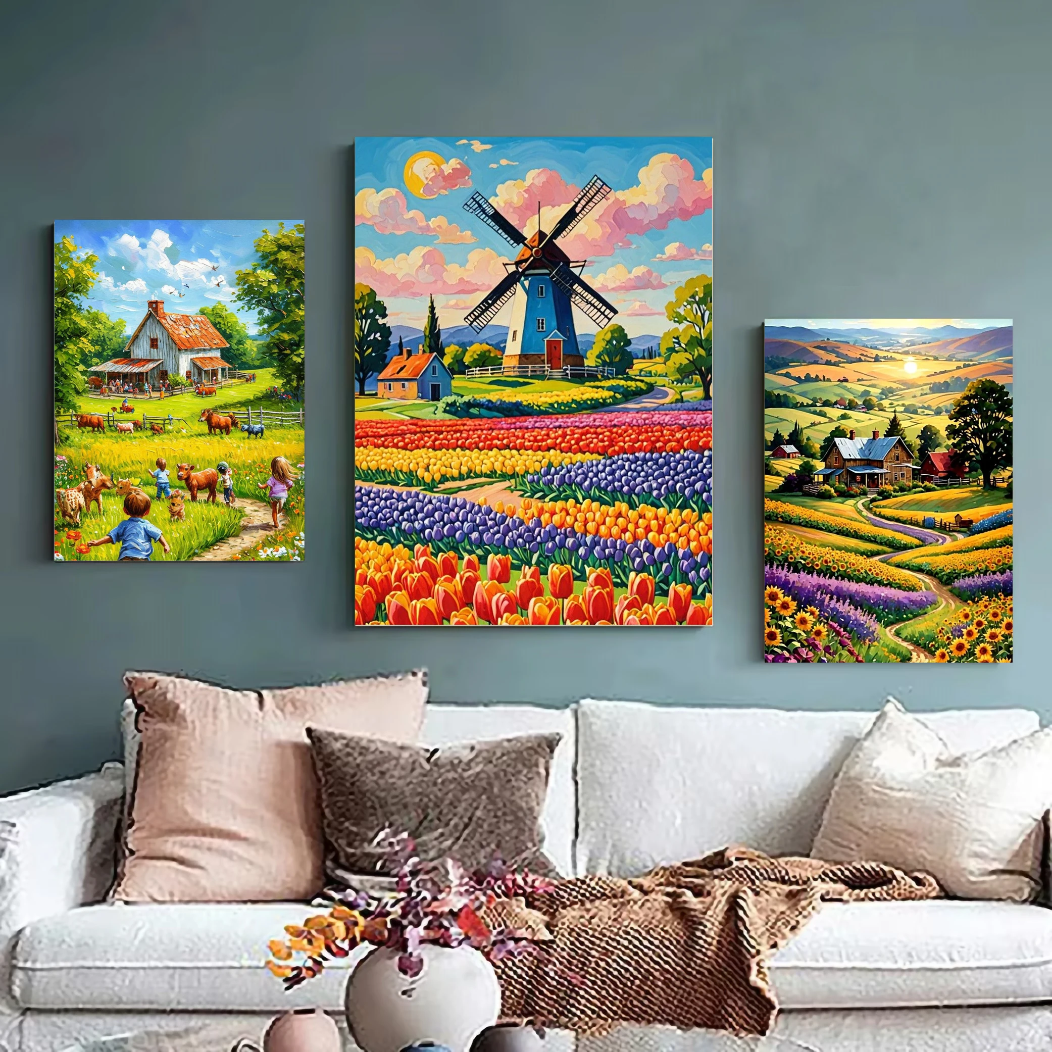 

Dutch windmill Flamingo digital printing painting for living room/home decoration/hotel room decoration painting room decor