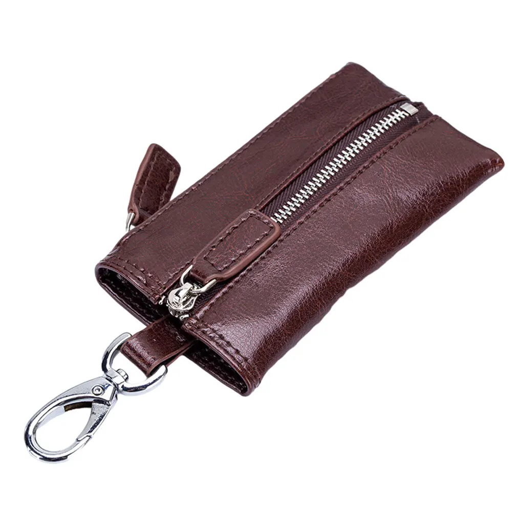 

Leather Wallet Keys Storage Purse Portable Travel School Date Key Chain Fashion Pack with Zipper for Women Men Black