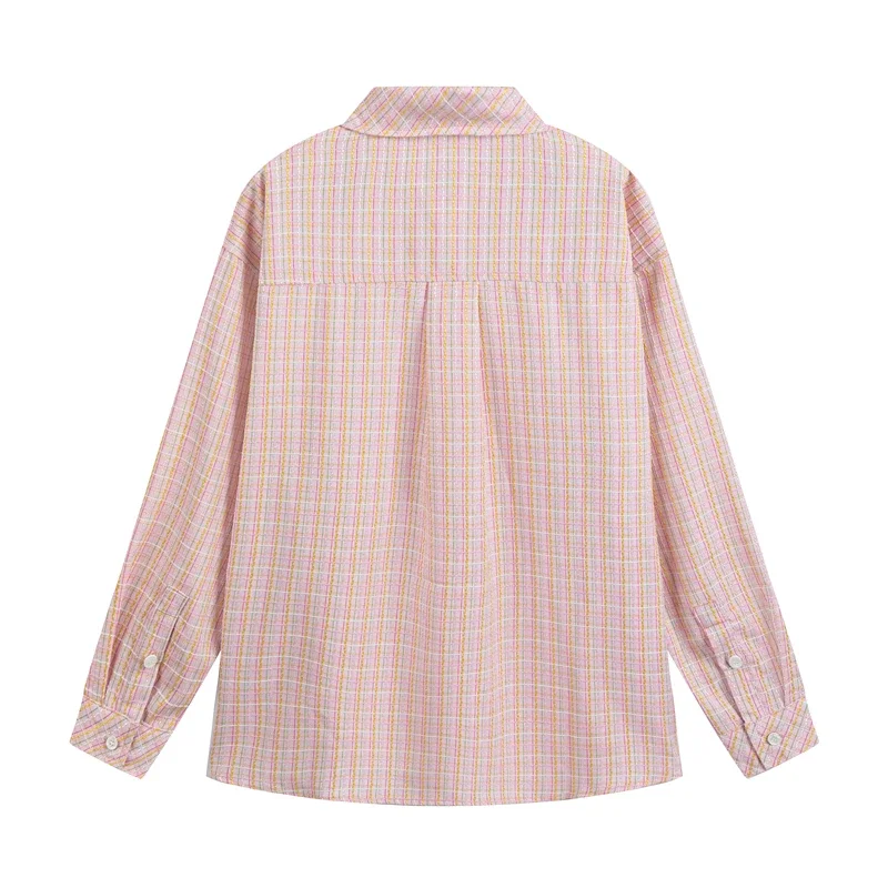 Plaid Shirt Women Lady Tops and Blouses Y2K Vintage Long Sleeve Shirts Womens Designer Clothing Luxury Clothes Office Wear Women