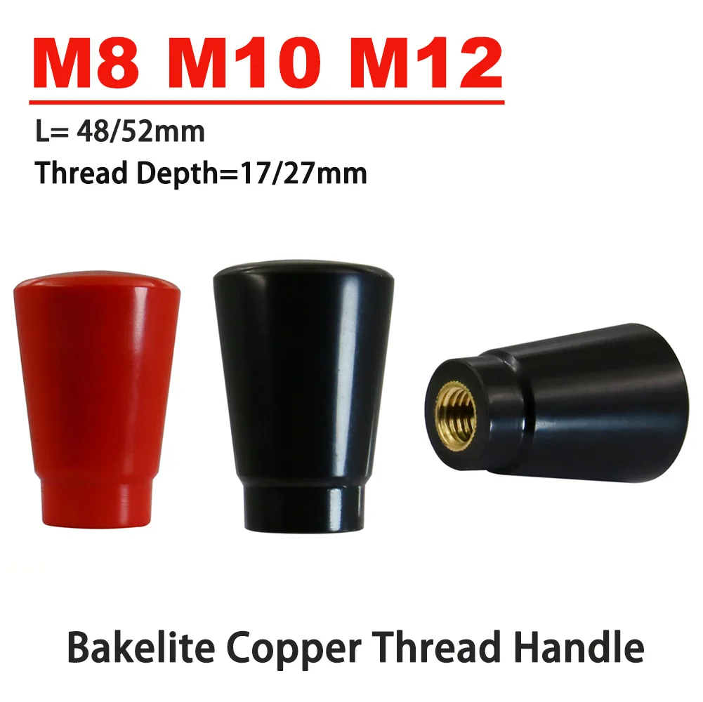 1Pcs M8 M10 M12 Tapered Long Handle Grip Bakelite Phenolic Resin with Brass Core Fixed Operating Lever for Machine Tools Black