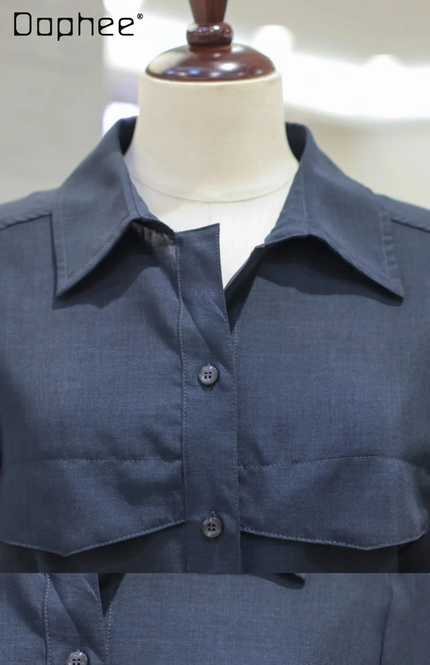 ファッションシングルブレストシャツ半袖ドレス女性の夏の新しい通勤スタイルエレガントなハイウエスト痩身カジュアルドレス