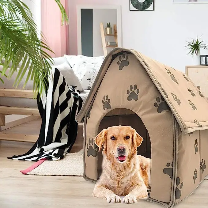 Pet House Portable Cat Dog Villa Footprint Pattern Cats Dogs Nest Foldable Small Medium Indoor Pets Bed Tent Puppy Kennel Shed