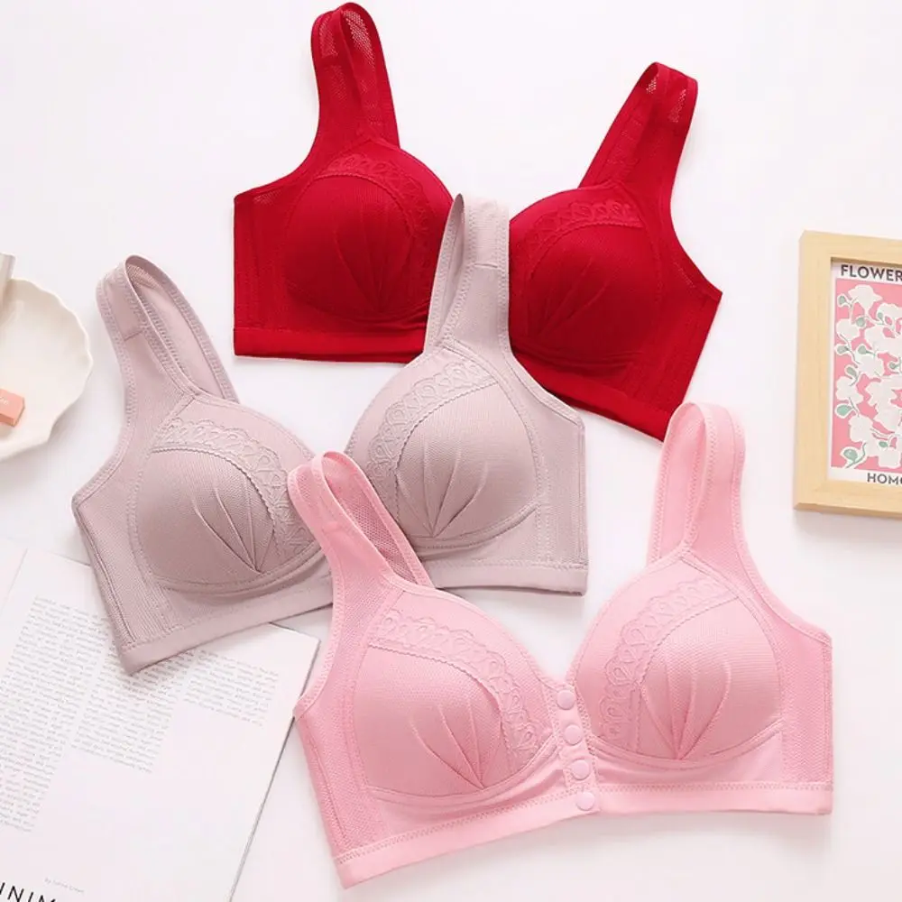 Sutiã de renda com botão frontal de malha simples sem fio ultrafino sem costura com almofada roupa íntima bralette feminino push up sutiã verão