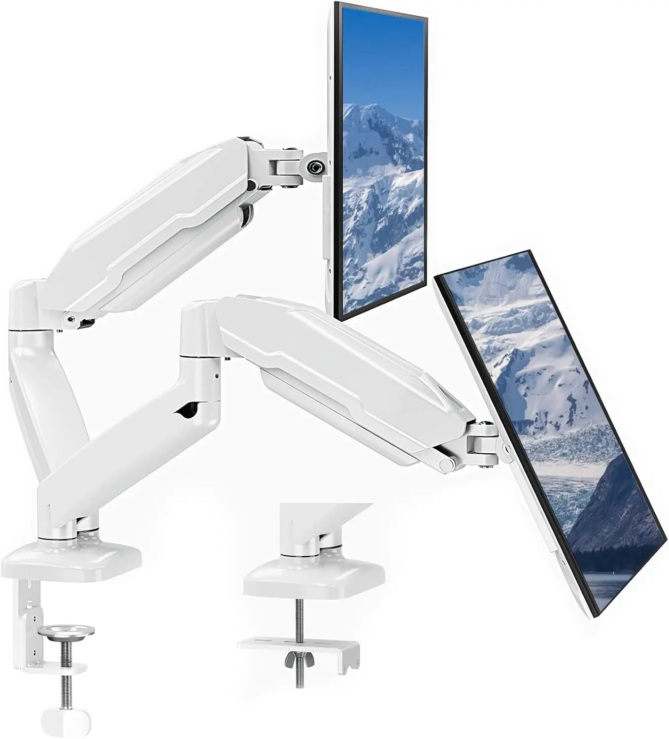 Dual Monitor Mount for 13-32 Inch Screens, Height Adjustable Stand with Full Motion Arms, White VESA Desk Mount