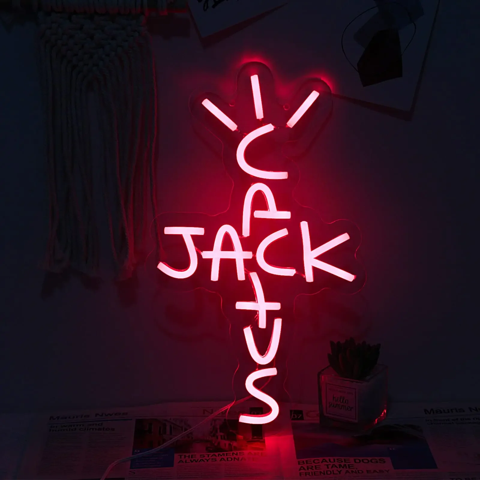 Cactus Jack Neon Sign Red Words Neon Light Sign Wall Art Rap Talking Light Up Hanging Sign Bedroom Home Bar Pub Party Decor USB