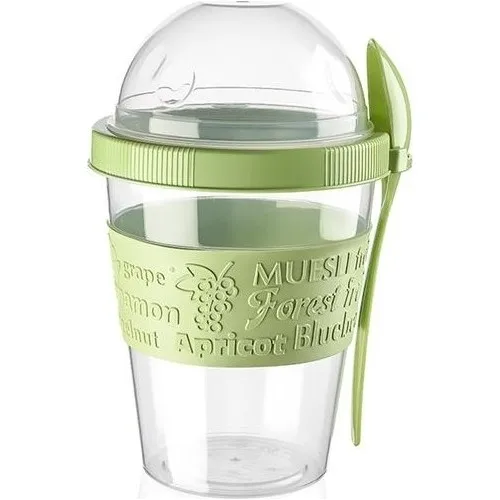 Meticulous Yogurt Container With Spoon and Fruit Compartment Green