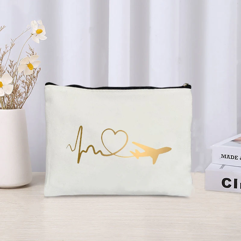 Airplane Travel Queen Print Cosmetic Bag Storage Zipper Pouch Perfume Lipstick Makeup Bags Pencil Case Wallet Stewardess Gifts