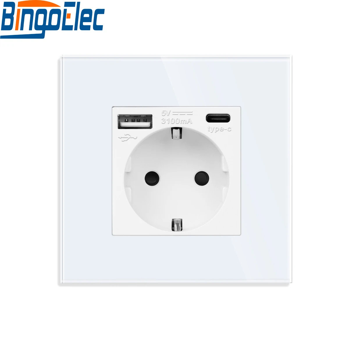 EU Standard Single Power Socket Touch Switch Crystal Panel USB Type-C 3.1A Outlet fast charge wall Socket electrical outlets