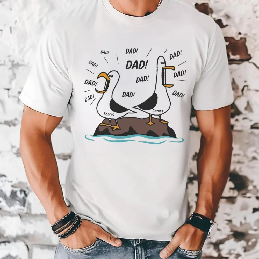 2026 Funny Dad Shirt Personalized Seagull Dad Men Tshirt Gift Custom Kids Names Gift Fathers Day Gift for Dad Men's Clothing