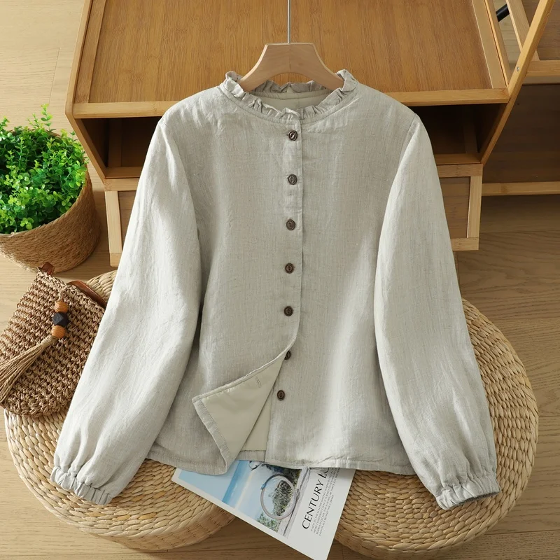 

Высококачественный теплый хлопковый воротник с ушками, новый китайский Sle, простой женский однотонный открытый кардиган в стиле ретро