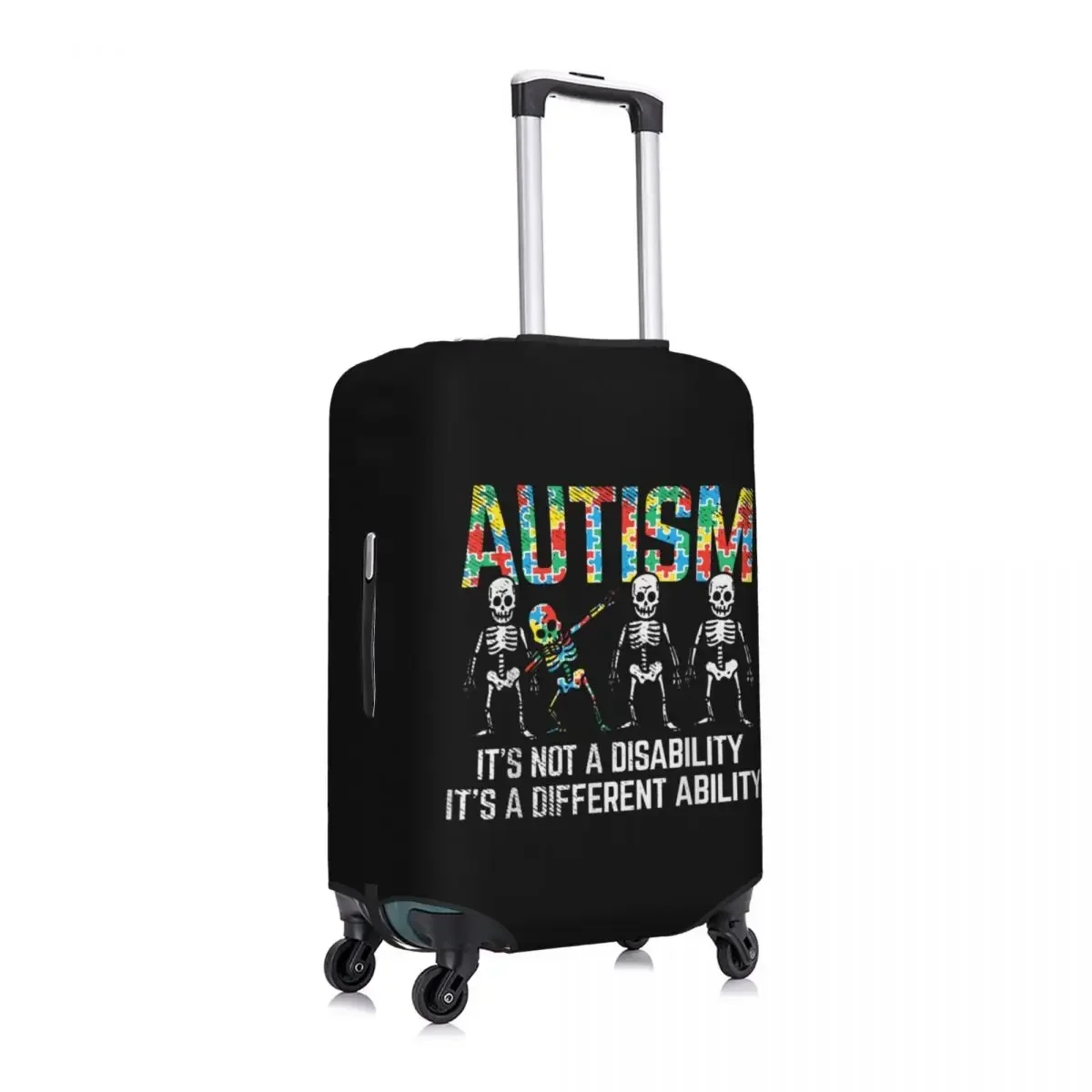 Custom Dabbing Skeleton Disability Autism Awareness Suitcase Cover Elastic Travel Luggage Covers for 18-32 inch