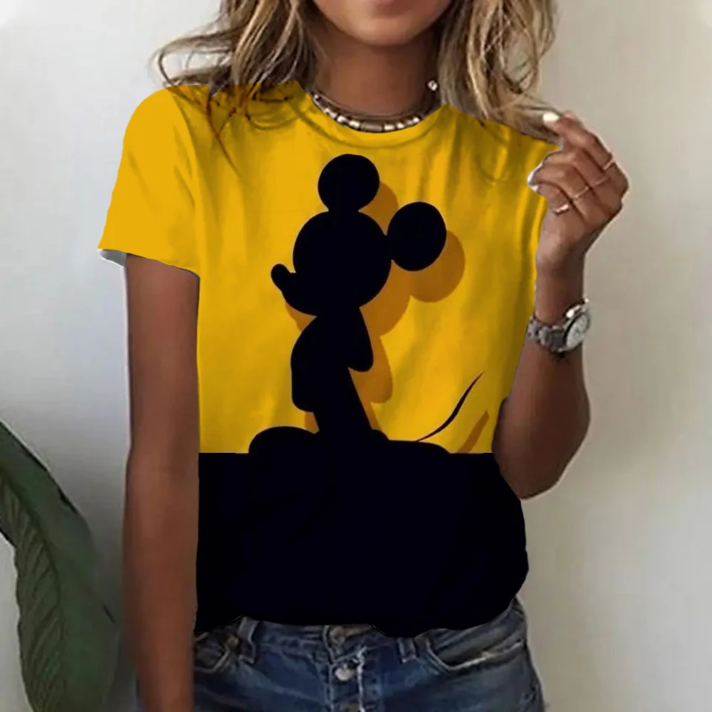 

Cute Women's Mickey Mouse Printed T-shirt Summer Men Shirt Fashion Ladies Blouses 2024 Cartoon Minnie Female Tops Kawaii Clothes