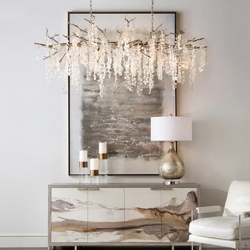 

Vintage Copper Crystal Branch Chandeliers For Dining Table Living Room Crystal Pendant Hanging Lights For Lobby Luxury Lighting