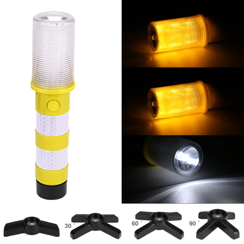 2pc LED Magnetic Flashlight Emergency Roadside Flares Detachable Stand Beacon Safety Strobe Light Warning Signal Alert SOS Lamps