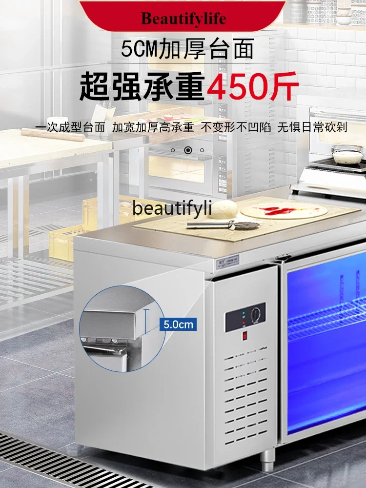 

Zi5556 Refrigerated Table Commercial Milk Tea Shop Kitchen Refrigerator Frozen Double Temperature Flat Horizontal Refrigerator