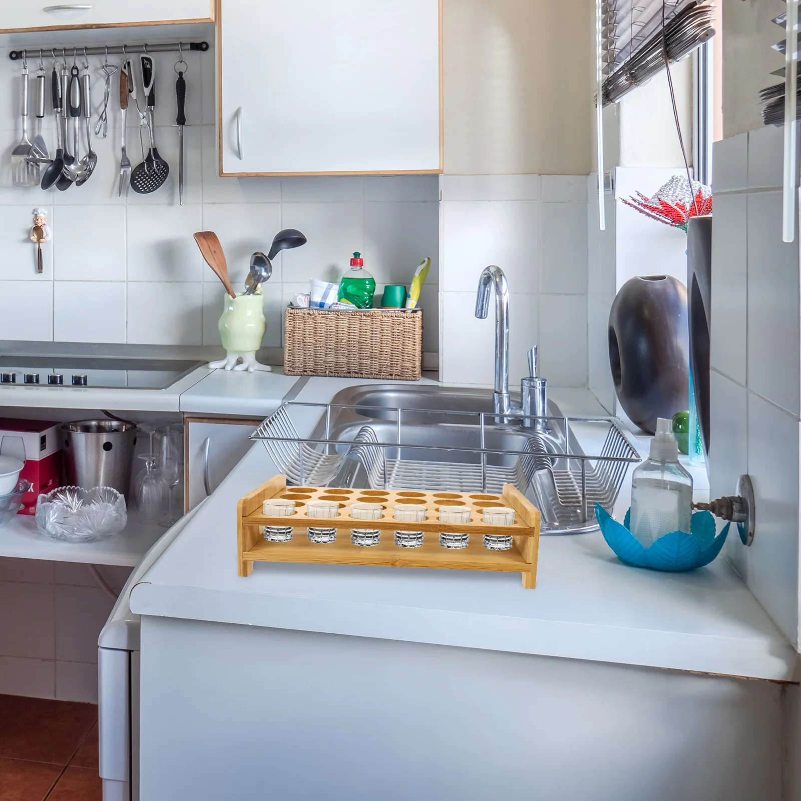 حامل نظارات الويسكي، صينية تنظيم زجاجية خشبية، حامل عرض الأكواب لتخزين أدوات الشرب في المنزل KTV