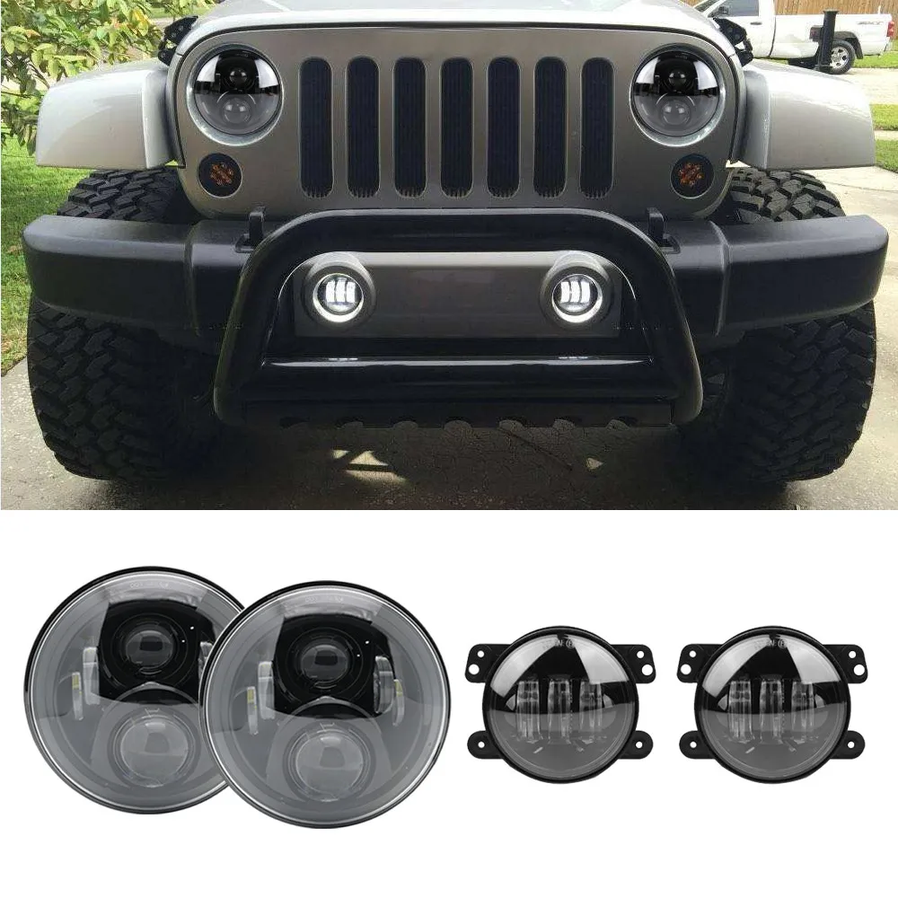 Car 7inch LED Headlight 4inch Front Bumper Fog Lamps For Jeep Wrangler TJ JK LJ CJ Land Rover Defender 7inch Motorcycle Headlamp