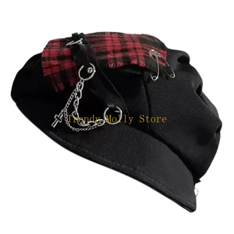 n5kb-novelty-with-tartan-metal-chain-painter-hat-british-cabbie-hat-for-autumn-winter-fashion-hat-for-daily-wear
