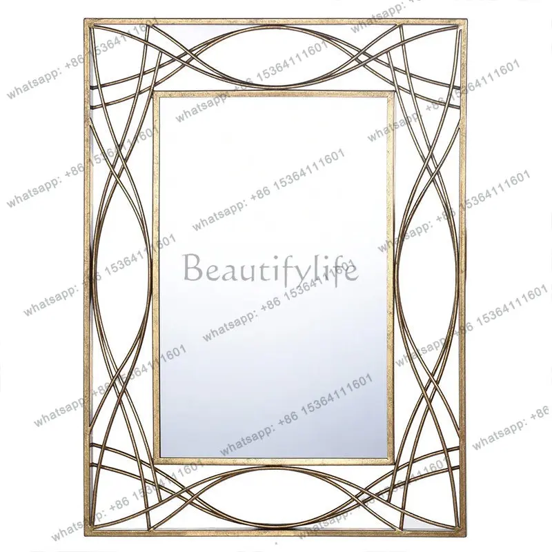 Modern light luxury bedroom bathroom gold wall-mounted mirror oversized makeup mirror
