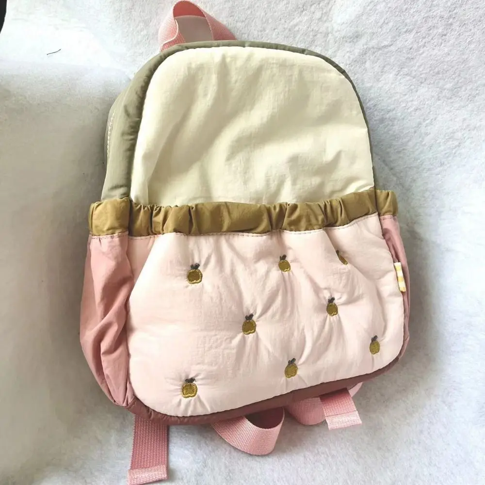 Portable Little Apple Backpack Embroidery Sweet School Bag Lightweight Large Capacity Handbag