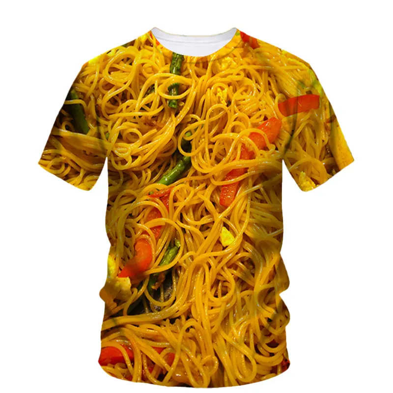 3d Hip Hop Food Noodle Print Men'S T-Shirt Summer New O-Collar Short-Sleeved Top Fashion Style High Quality Everyday Casual Wear