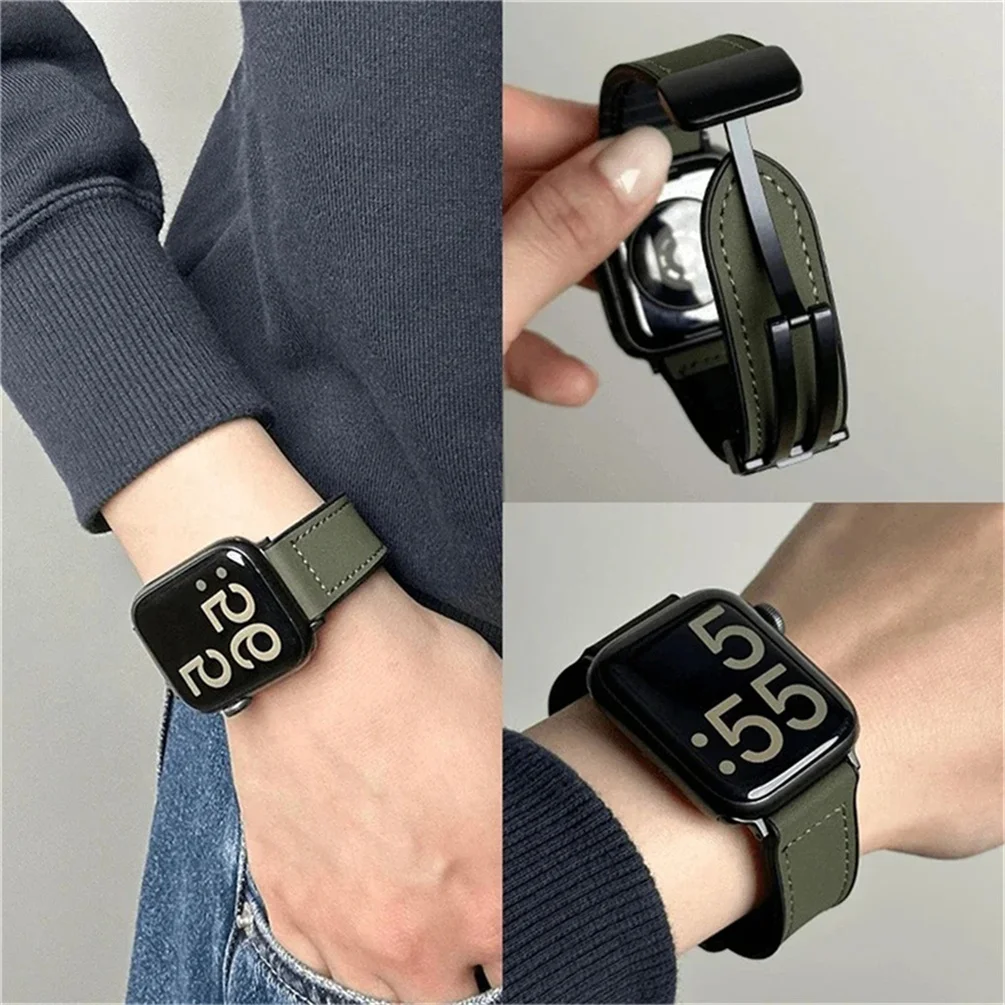 Lederarmband für Apple Watch 10 Ultra 9 Band 46mm 49mm 42mm 44mm 45mm 40/41mm Armband Herren Silikon iWatch Series 11 9 8 7 SE 6