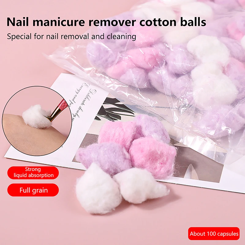 100 Stks/pak Nagellakverwijderaar Katoenen Ballen Manicure Reiniger Levert Manicure Gel Remover Fototherapie Lijm Katoenen Bal