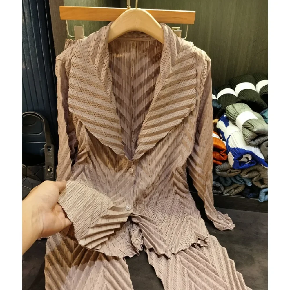 Pleats Original Design Senior Sense Suit Female Fall New Temperament Commuter Suit Pleated Jacket Straight Pants Two-piece Set