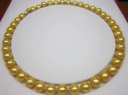 

10-11mm Genuine gold south sea pearl necklace yellow clasp