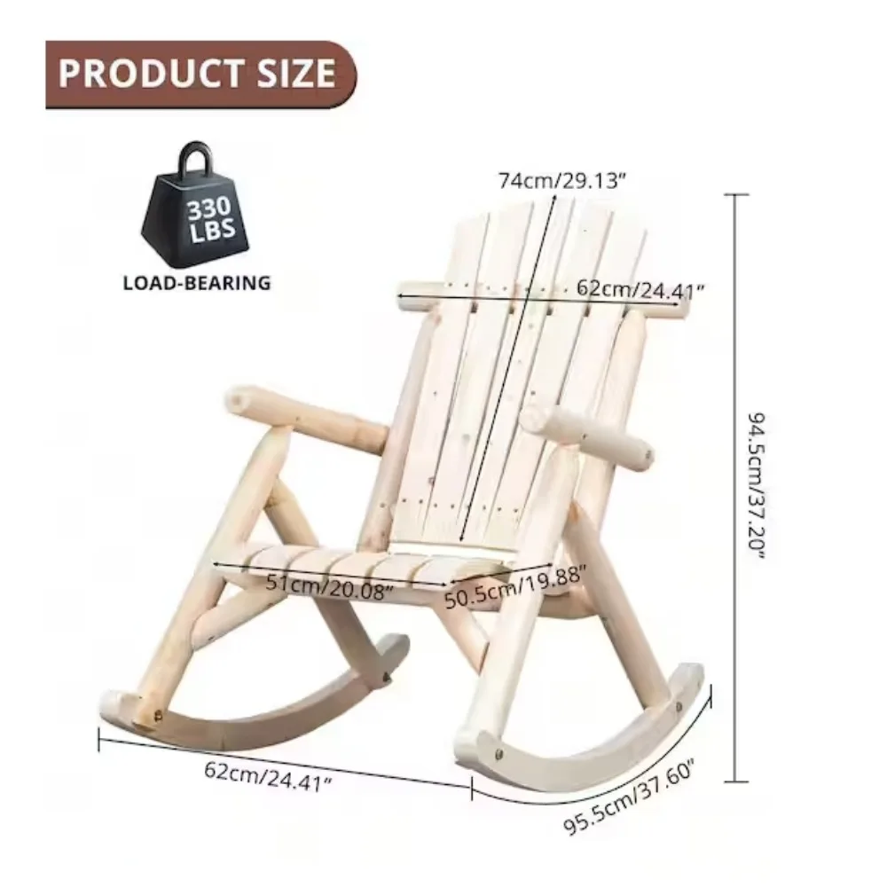 كرسي هزاز خشبي، سجل التنوب Adirondack Rocker، كراسي صالة أثاث خشبية خارجية لحديقة الفناء الخلفي والشرفة #3