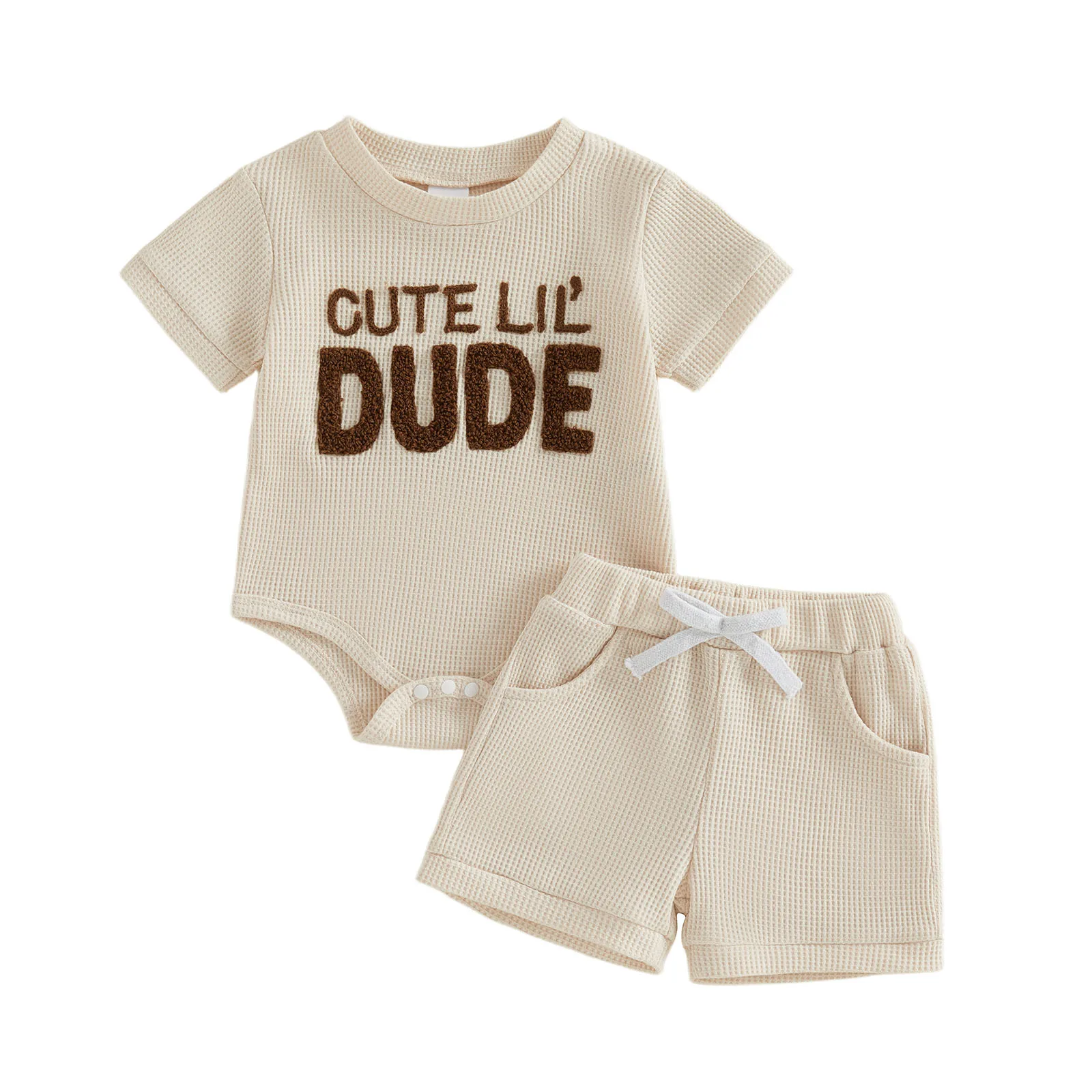 

Комплект летней одежды из 2 предметов для маленьких мальчиков: комбинезон с короткими рукавами и шорты с вышивкой — наряд для новорожденных на теплую погоду