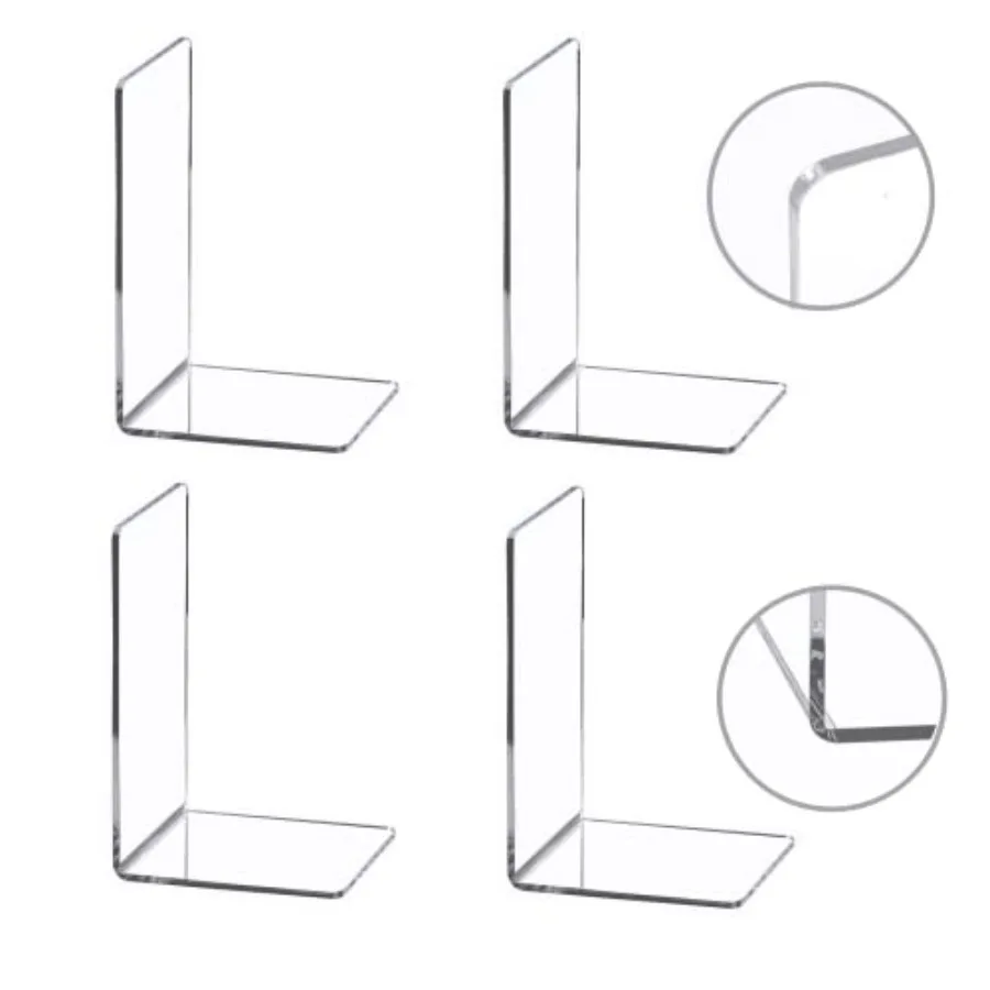 4 Pieces Bookends, Clear Acrylic Bookends for Shelves, Heavy Duty Book Ends and Desktop Organizer, Book Stopper for Books/Movie