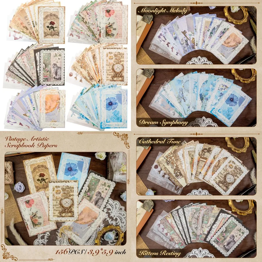 

156 Sheets Vintage Lace Scrapbook Paper Set 6-Pack Retro Stationery with Elegant Lace Stickers Ideal for Handwritten Letters Pe