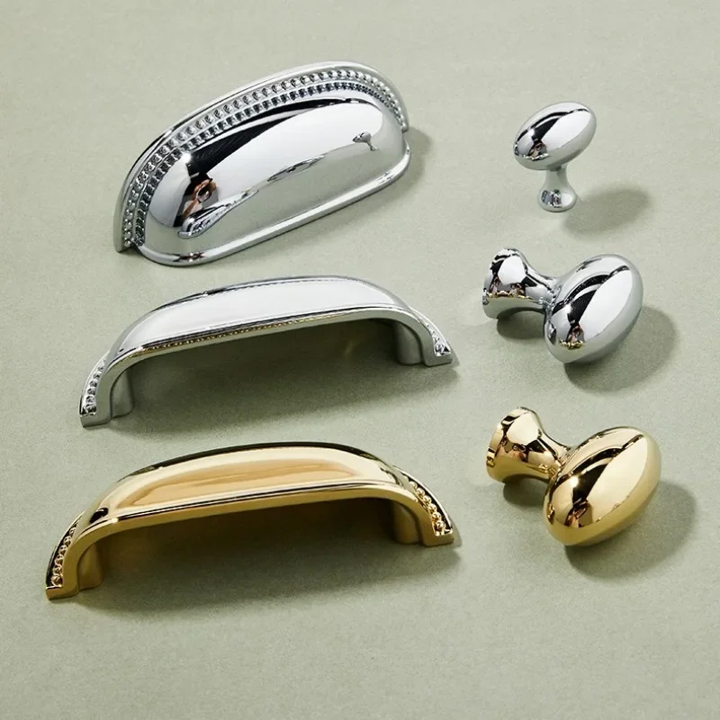 American Style Dresser Knobs Kitchen Light Luxury Furniture Brass Shell Pull Handles Single Hole Semicircle Cabinet Door Pulls