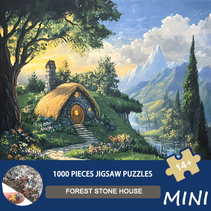 Micro puzzle ​Mini Size Puzzle Forest Stone House 1000 Piece Paper Jigsaw Puzzle for Nature Lovers - 38x38cm Serene Landscape