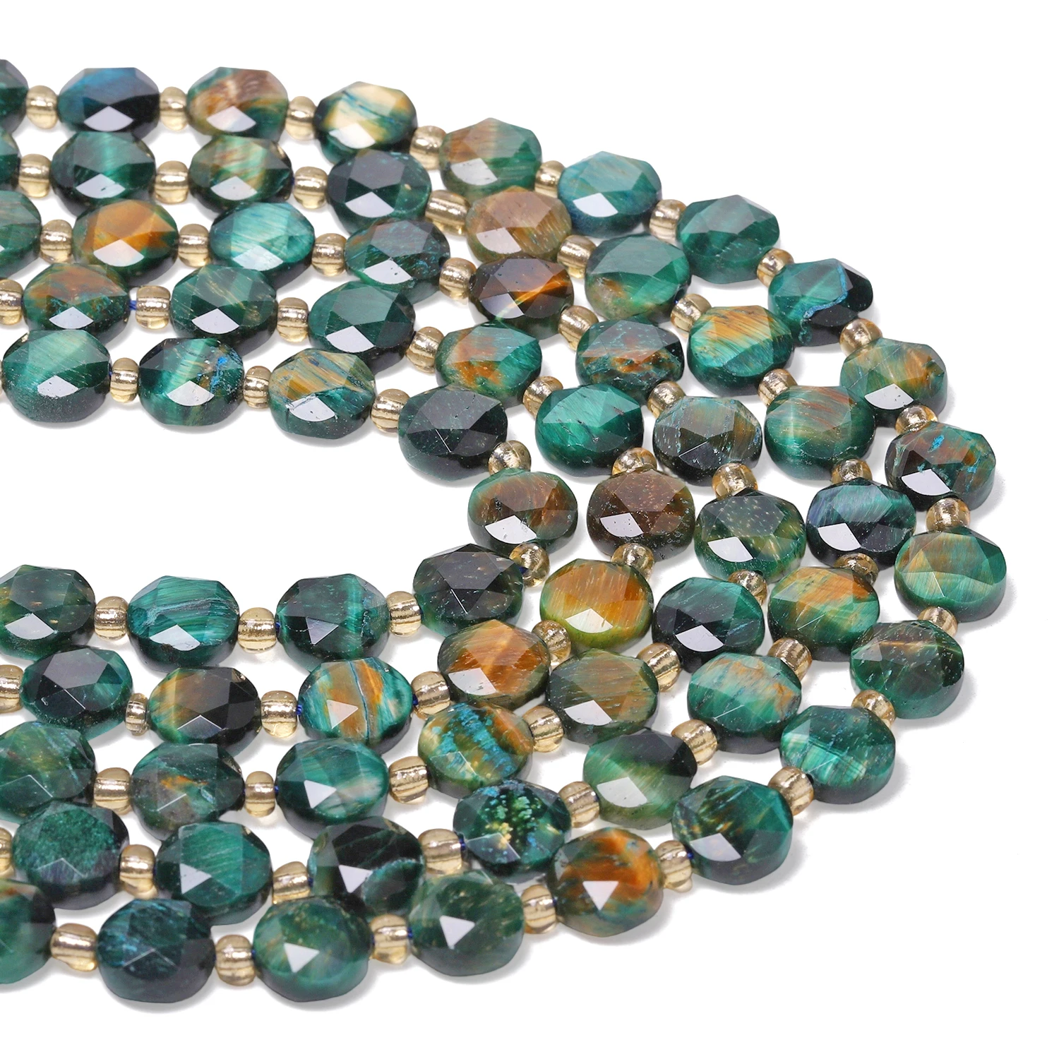 Natural Green Tiger Eye Stone Beads AAA Faceted 10x5mm Coin Shape Beads for Jewelry Making Diy Beadings Accessories