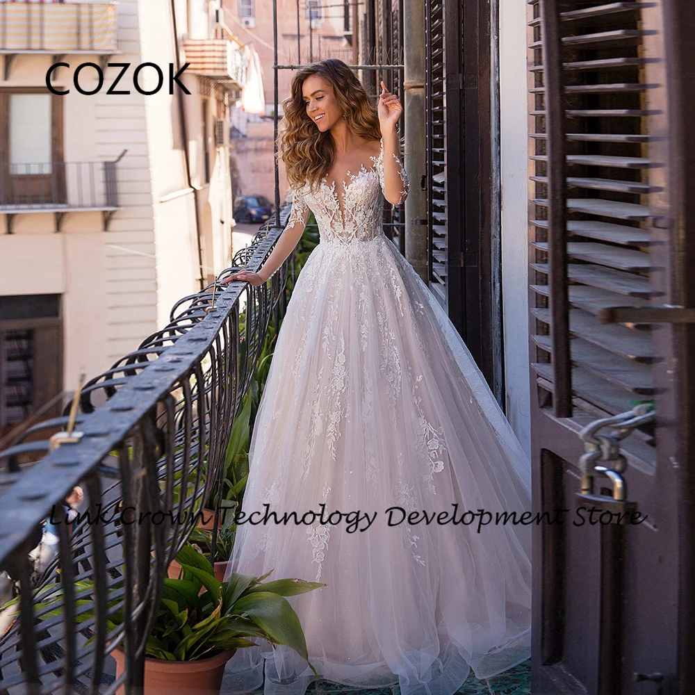 Sexy V Neck Wedding Dresses Full Sleeve A Line Bridal Gowns with Lace 2026 Summer Champagne Vestidos De Novia New Button