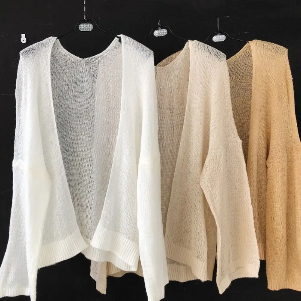 

Comfortable See Through Hollow Crochet Cardigan Thin Loose Knitted Crochet Top Beach Wear Shawl Sun Protection Top Streetwear