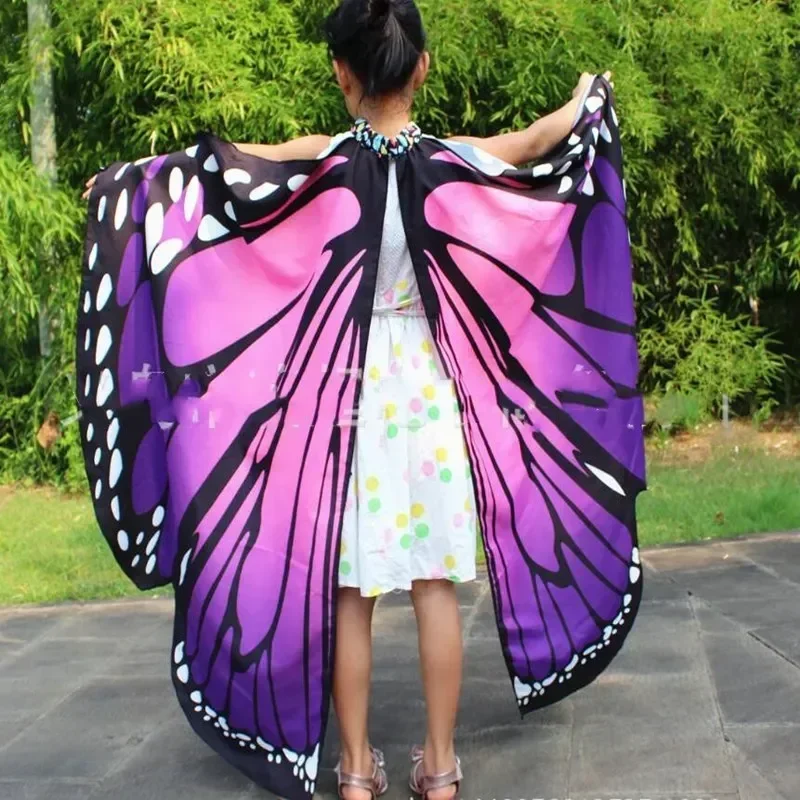 

Wholesale Kids Butterfly Wings Costume For Girls Halloween Dress up Party Favors Rainbow Butterfly Wings Shawl Soft Fabric Color