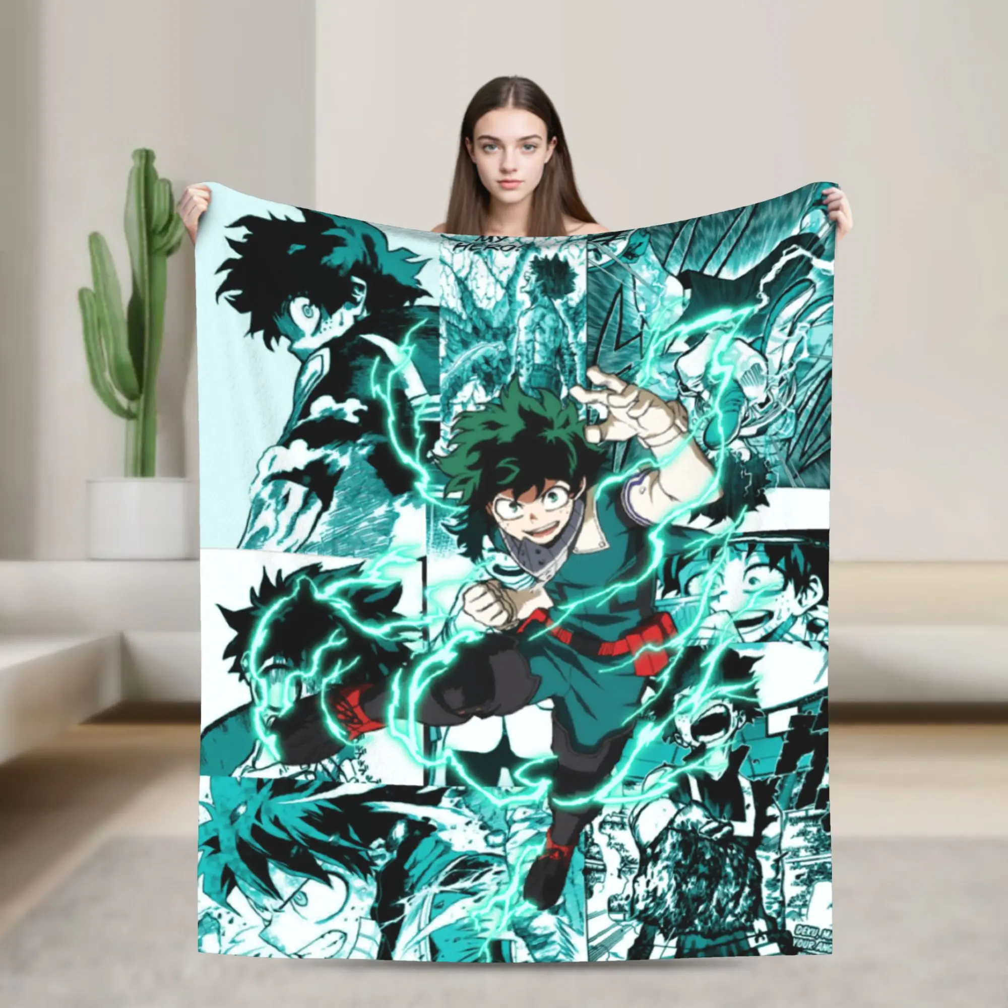 Izuku Midoriya Manga Collage Classic T-Shirt ehkgc3amrjp Blanket MHA Anime Wool Novelty Warm Throw Blanket for Coverlet