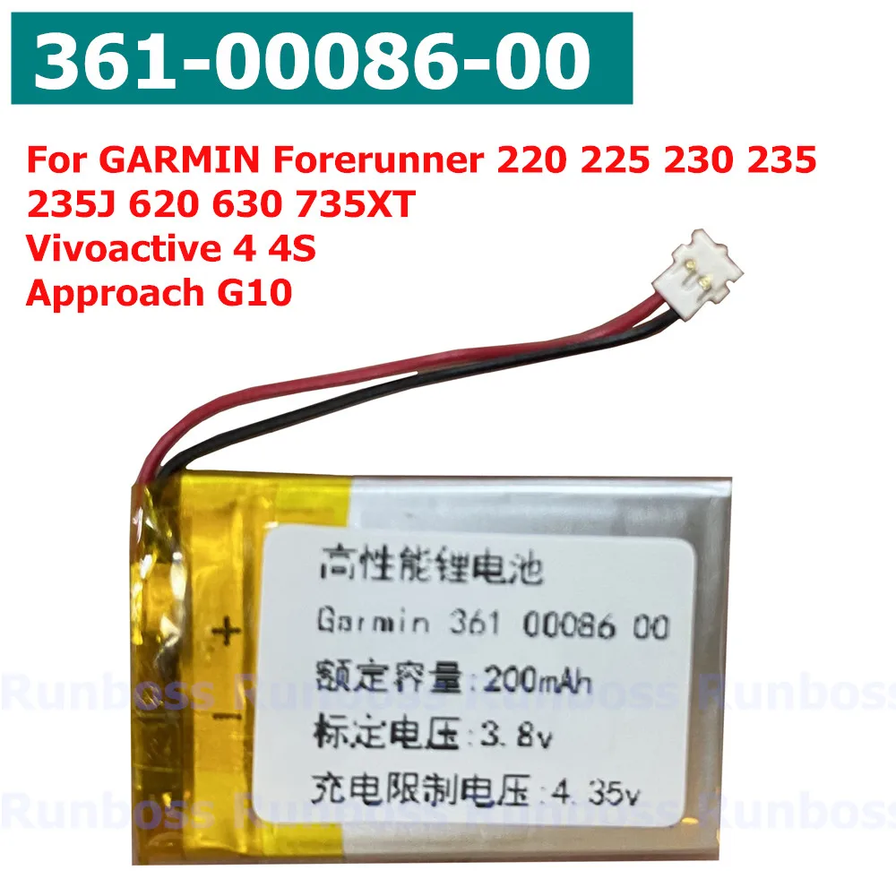 

Watch Battery 3.7V 200mAh 361-00086-00,361-00072-10 for Garmin Forerunner 220,225,235,630,645,735XT,Vivoactive 4 4S,Approach G10