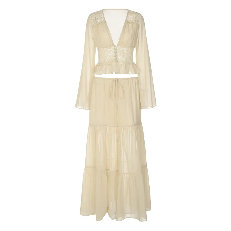 

Fashion French Women's Sexy Lace Cardigan Top Loose Dress