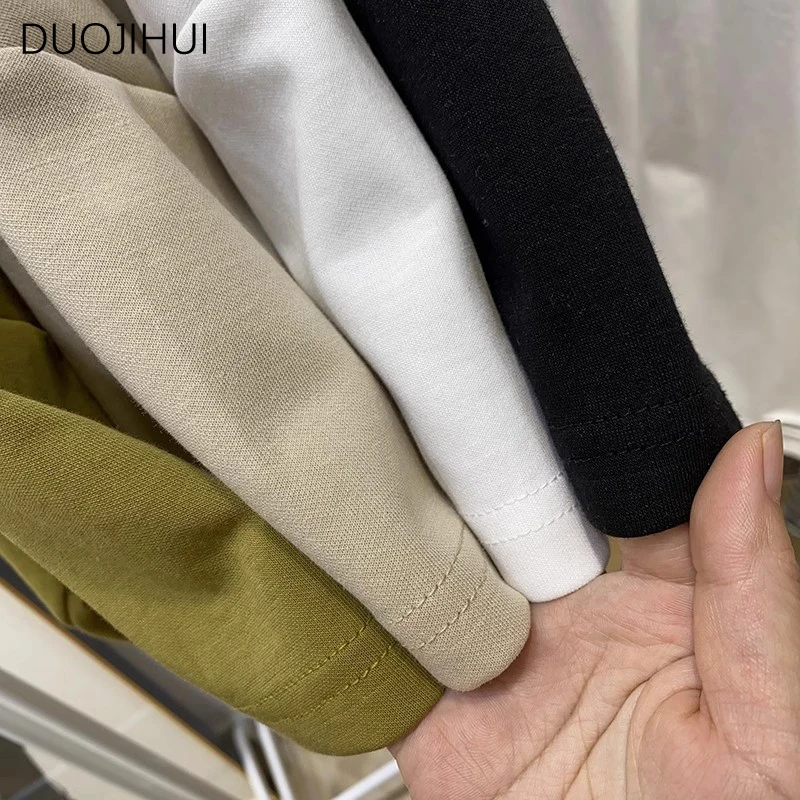 DUOJIHUI Green Summer Classic Irregular Chic Split Women T-shirts Korean Basic O-neck Solid Color Fashion Simple Female T-shirts