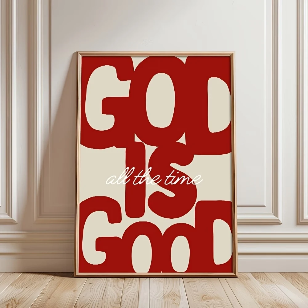 Moderner, retro-roter Kunstdruck mit christlichem Zitat „God Is Good“ auf Leinwand, Poster, Bild für Schlafzimmer, Wohnzimmer, Heimdekoration