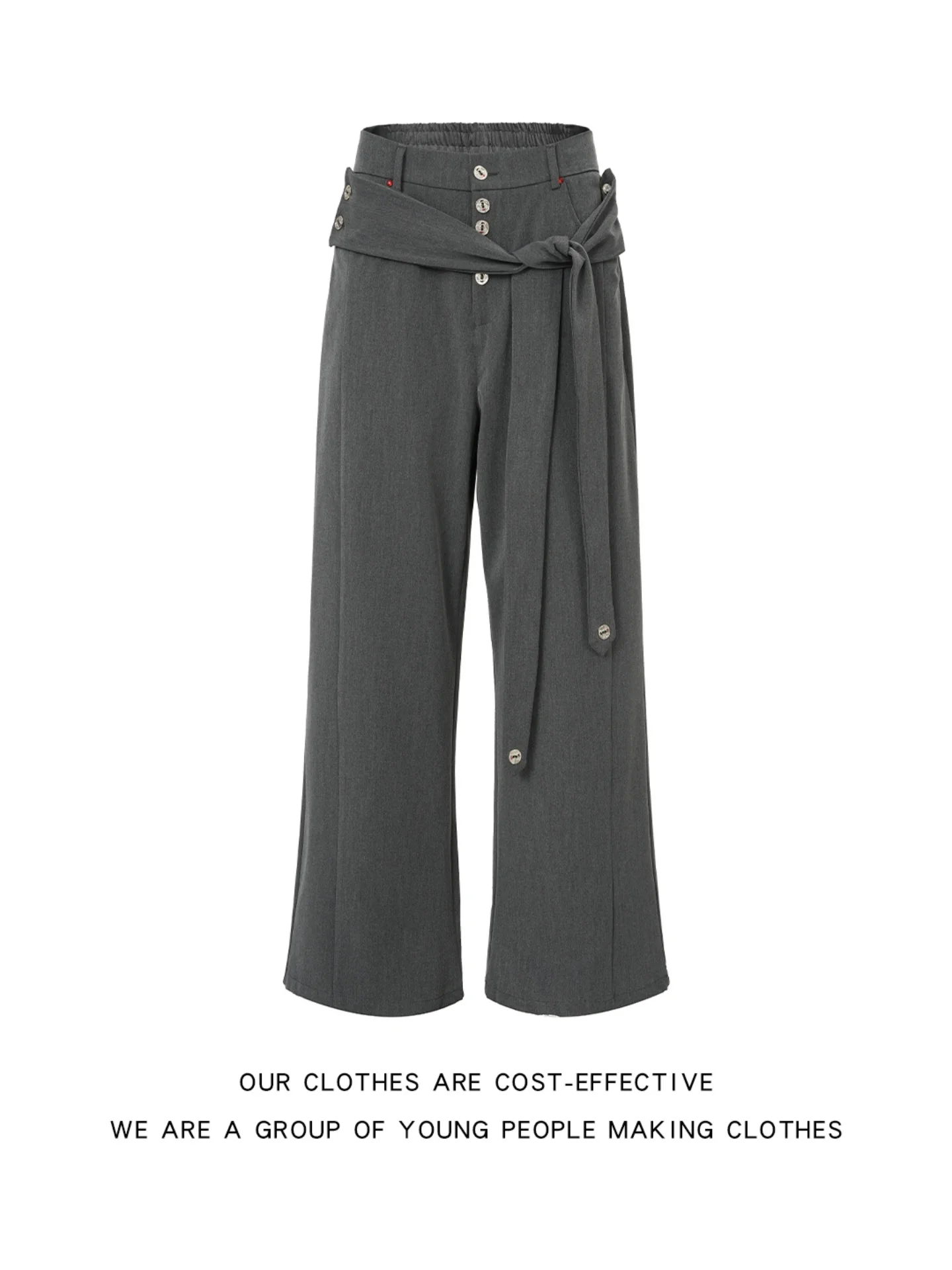 Grey Straight Leg Casual Pants Loose Fit Unisex High Street Style Slimming Wide Leg Leisure Trousers Youth Fashion Trend