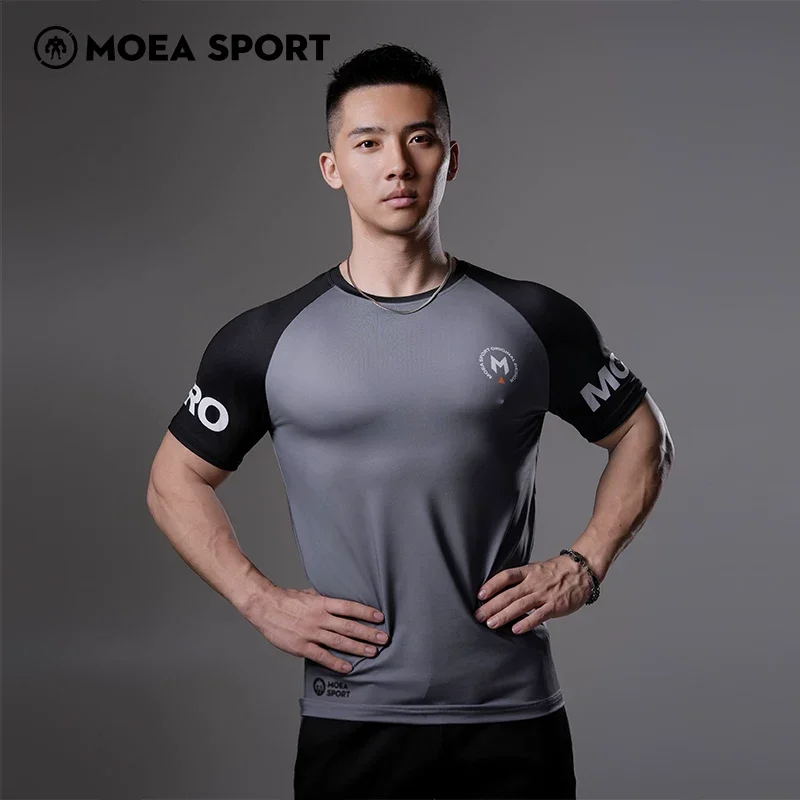 MOEA SPORT Letter Graphic Fitness Short Sleeve Fashion Men's Wear Gym Muscle Boys Elasticity Tshirt Two-Tone Color Exercise Tees