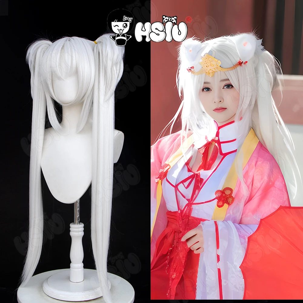 Tomotake Yoshino peruka do cosplay HSIU 85CM biały podwójny kucyk długie włosy peruka syntetyczna + czapka z peruką Anime Senren Banka peruka do