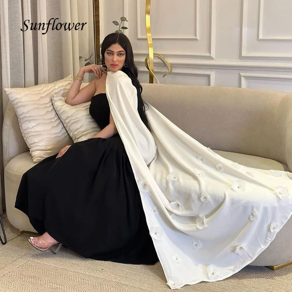 

Sunflower Black Strapless Formal Evening Dress 2023 Slim Crepe Mermaid Prom Dress Halter Appliques Floor-Length Party Dress