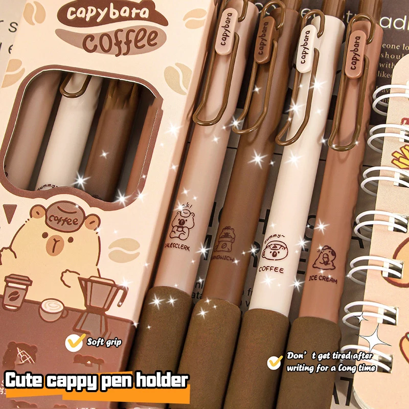 4Pcs Cute Cartoon Capybara Pressing Pen School Supplies Aesthetic Stationery Gel Pens Set Quick Drying Ballpoint